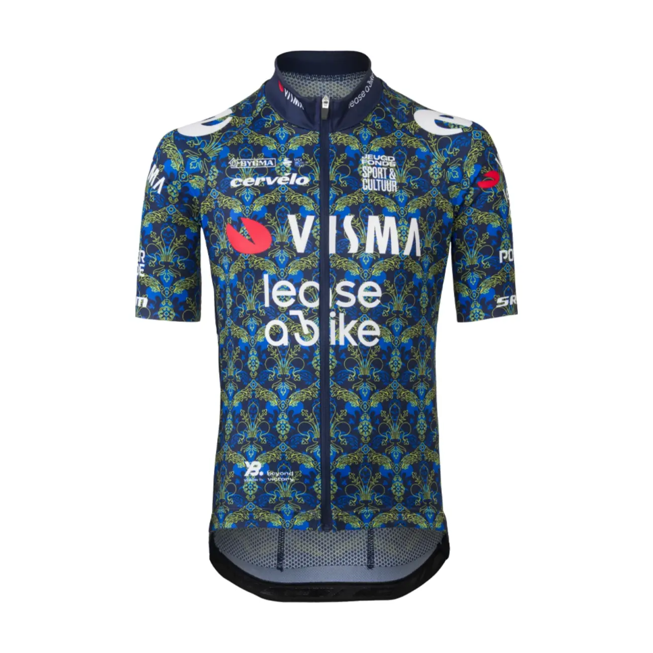 AGU Cyklistický dres s krátkým rukávem - TDF 2024 TEAM VISMA | LEASE A BIKE KIDS - modrá/žlutá 116 cm