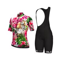 ALÉ Cyklistický krátký dres a krátké kalhoty - TIGER LADY - růžová/zelená