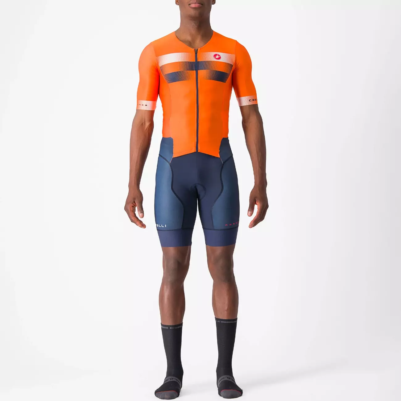 CASTELLI Cyklistická kombinéza - FREE SANREMO 2 - oranžová/modrá S