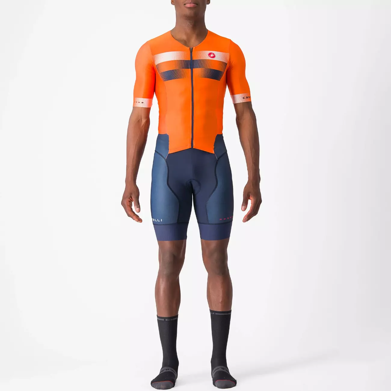 CASTELLI Cyklistická kombinéza - FREE SANREMO 2 - oranžová/modrá