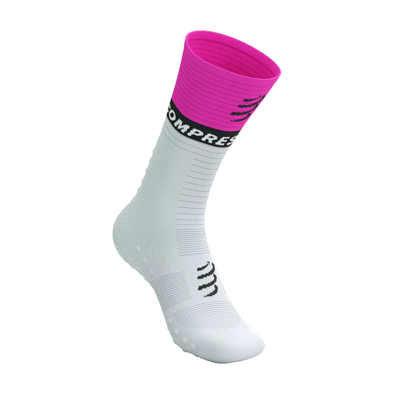 COMPRESSPORT Cyklistické ponožky klasické - MID COMPRESSION V2.0 - bílá/žlutá/růžová