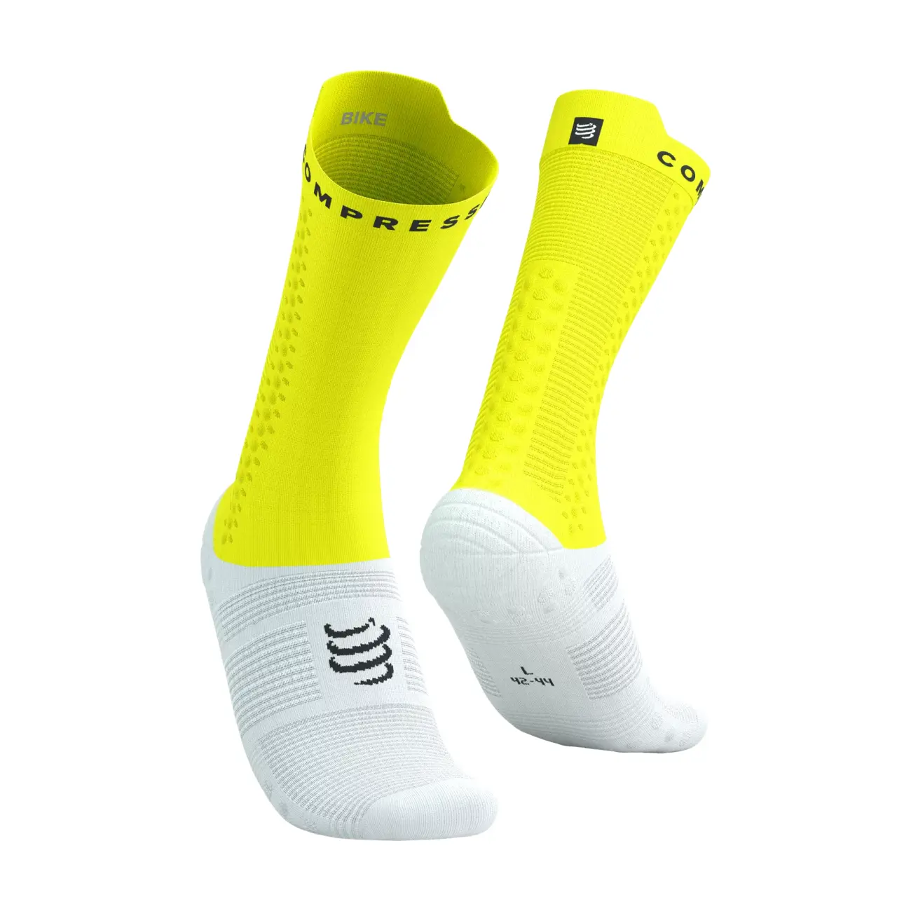 COMPRESSPORT Cyklistické ponožky klasické - PRO RACING V4.0 BIKE - bílá/žlutá