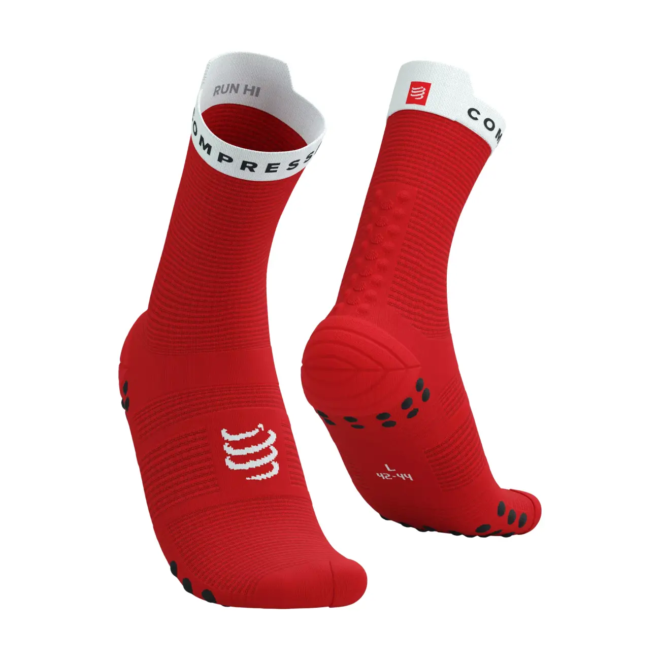 COMPRESSPORT Cyklistické ponožky klasické - PRO RACING  V4.0 RUN HIGH - červená/bílá 35-38