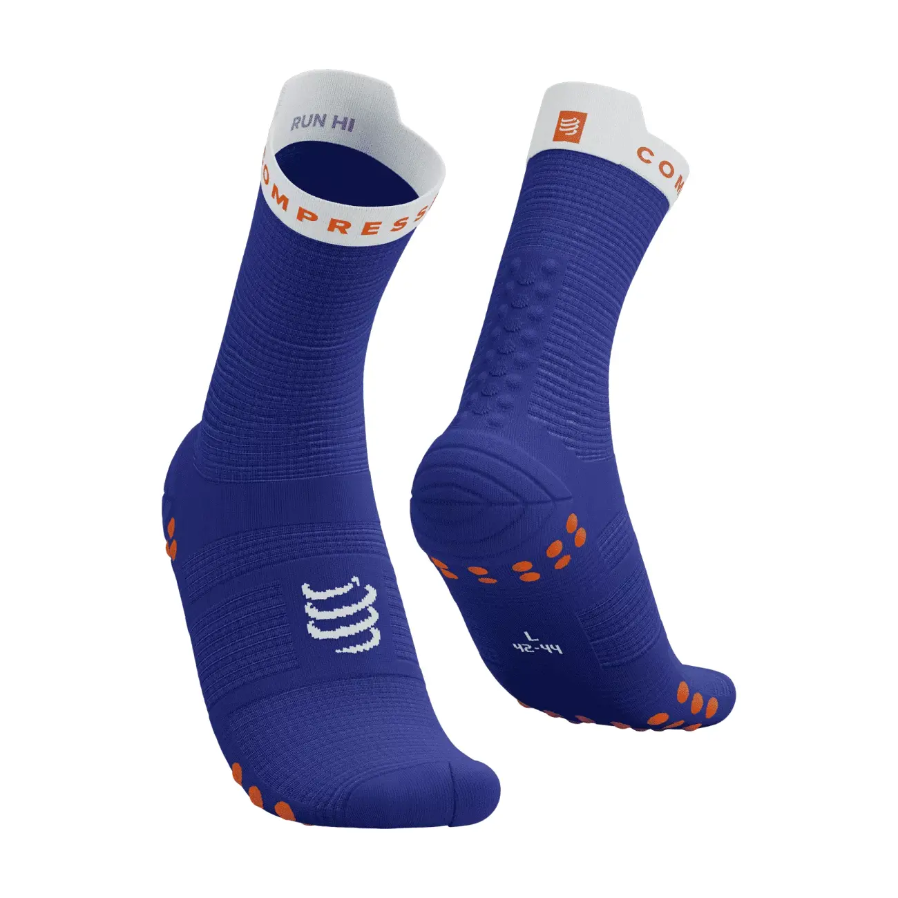 COMPRESSPORT Cyklistické ponožky klasické - PRO RACING  V4.0 RUN HIGH - modrá/bílá 35-38