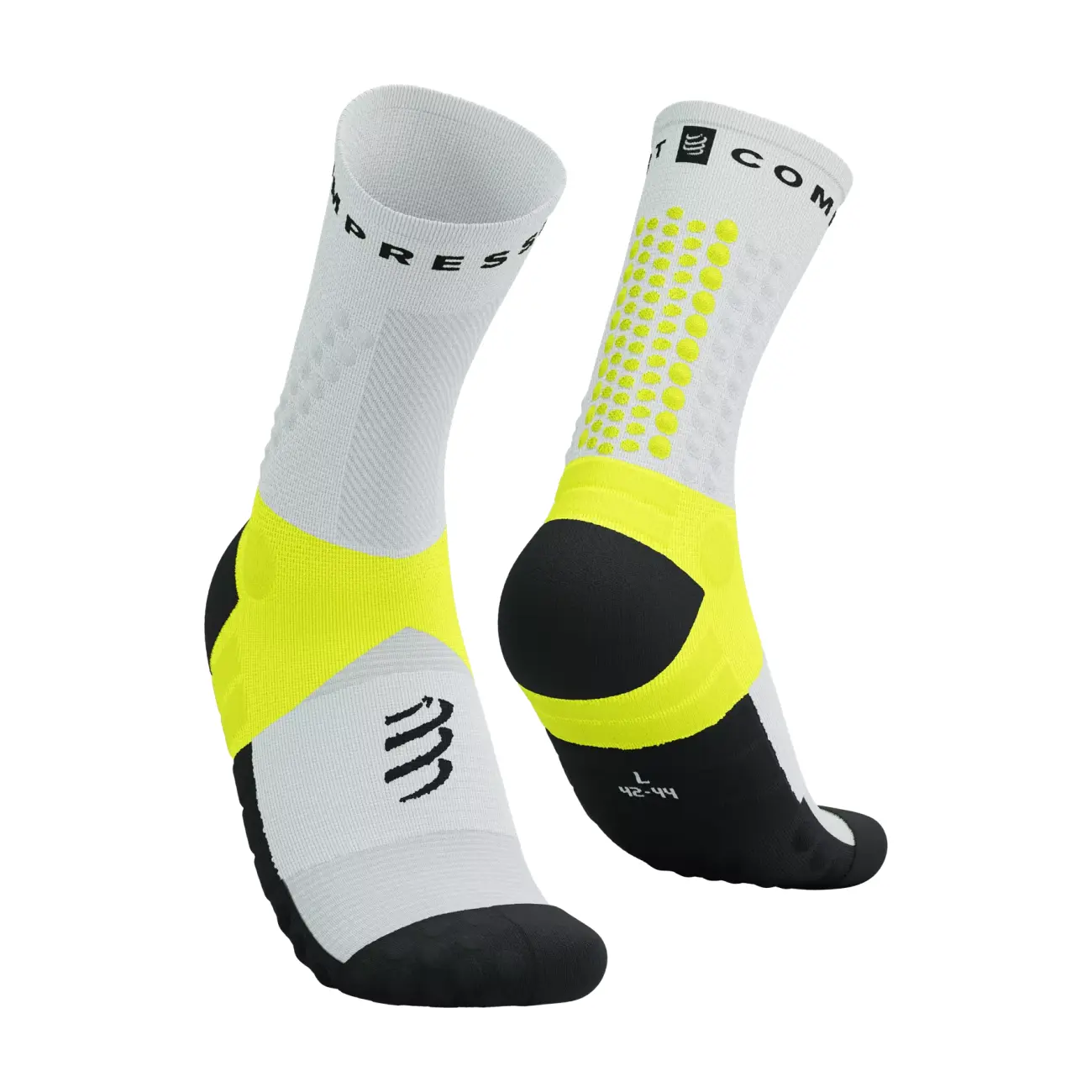 COMPRESSPORT Cyklistické ponožky klasické - ULTRA TRAIL V2.0 - bílá/žlutá 35-38