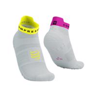 COMPRESSPORT Cyklistické ponožky kotníkové - PRO RACING V4.0 RUN LOW - bílá/růžová/žlutá