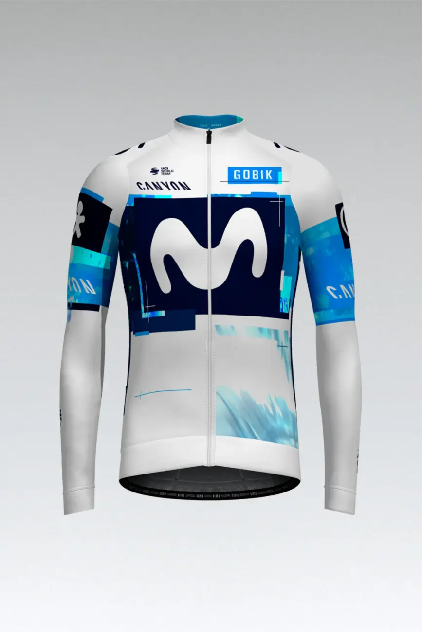 GOBIK Cyklistický dres s dlouhým rukávem zimní - HYBER MOVISTAR TEAM 2025 - bílá/modrá/světle modrá 2XL