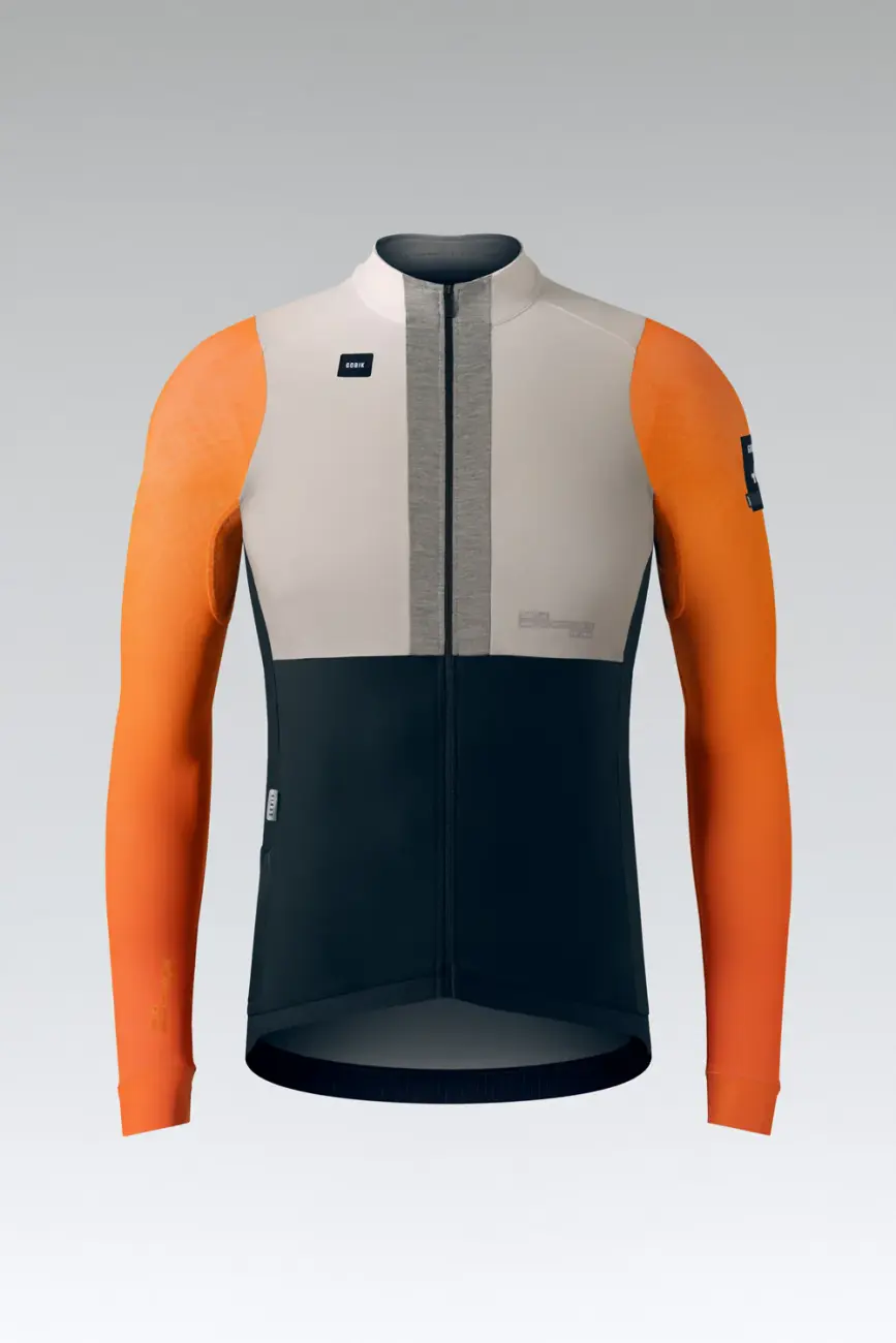 GOBIK Cyklistický dres s dlouhým rukávem zimní - HYDER BLEND - oranžová/ivory/černá 2XL